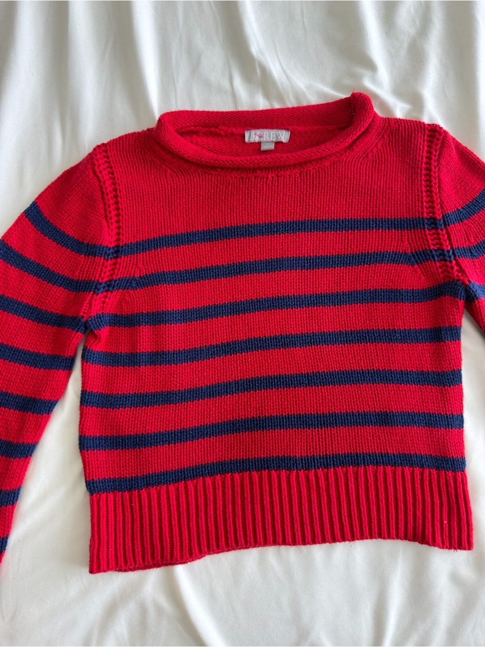 J. Crew Red with Navy Stripes Heritage Cotton Rollneck Sweater - Picture 5 of 5